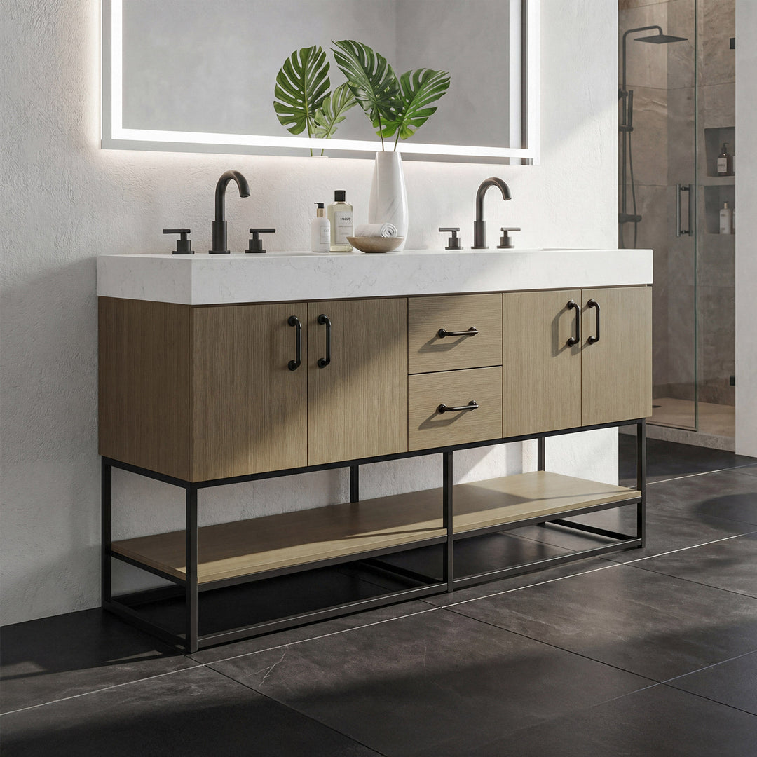 60 Inch Double Bathroom Vanity In Chestnut Brown Chestnut Brown Finish - KITCHEN & BATH by Joshua Marshal