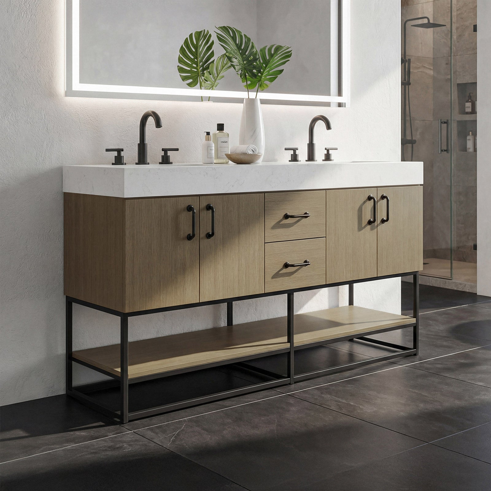 60 Inch Double Bathroom Vanity In Chestnut Brown Chestnut Brown Finish - KITCHEN & BATH by Joshua Marshal