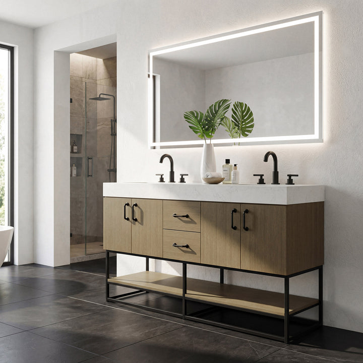 60 Inch Double Bathroom Vanity In Chestnut Brown - View 2 - Joshua Marshal
