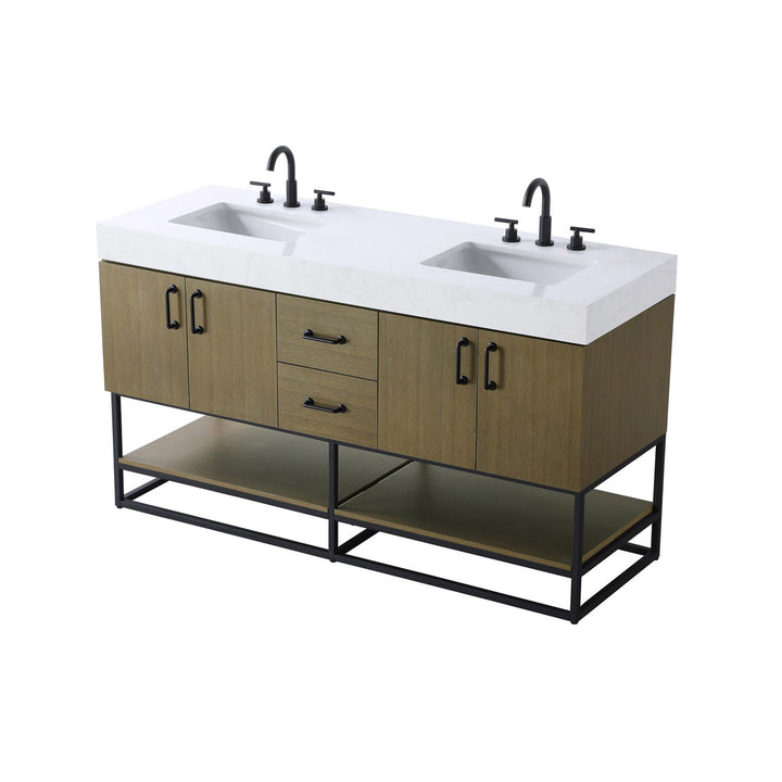 60 Inch Double Bathroom Vanity In Chestnut Brown - View 4 - Joshua Marshal
