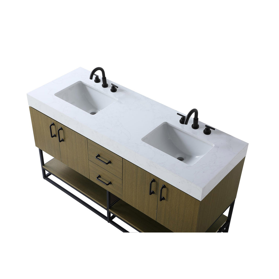 60 Inch Double Bathroom Vanity In Chestnut Brown - View 5 - Joshua Marshal