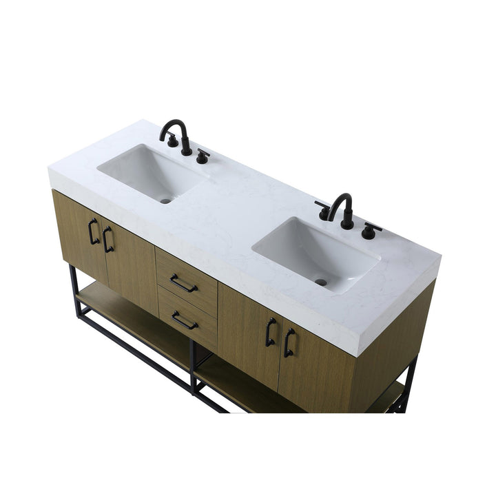 60 Inch Double Bathroom Vanity In Chestnut Brown - View 5 - Joshua Marshal