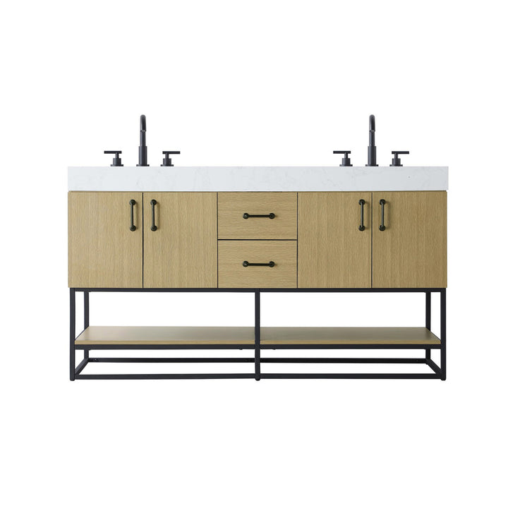 60 Inch Double Bathroom Vanity In Honey Brown - View 3 - Joshua Marshal