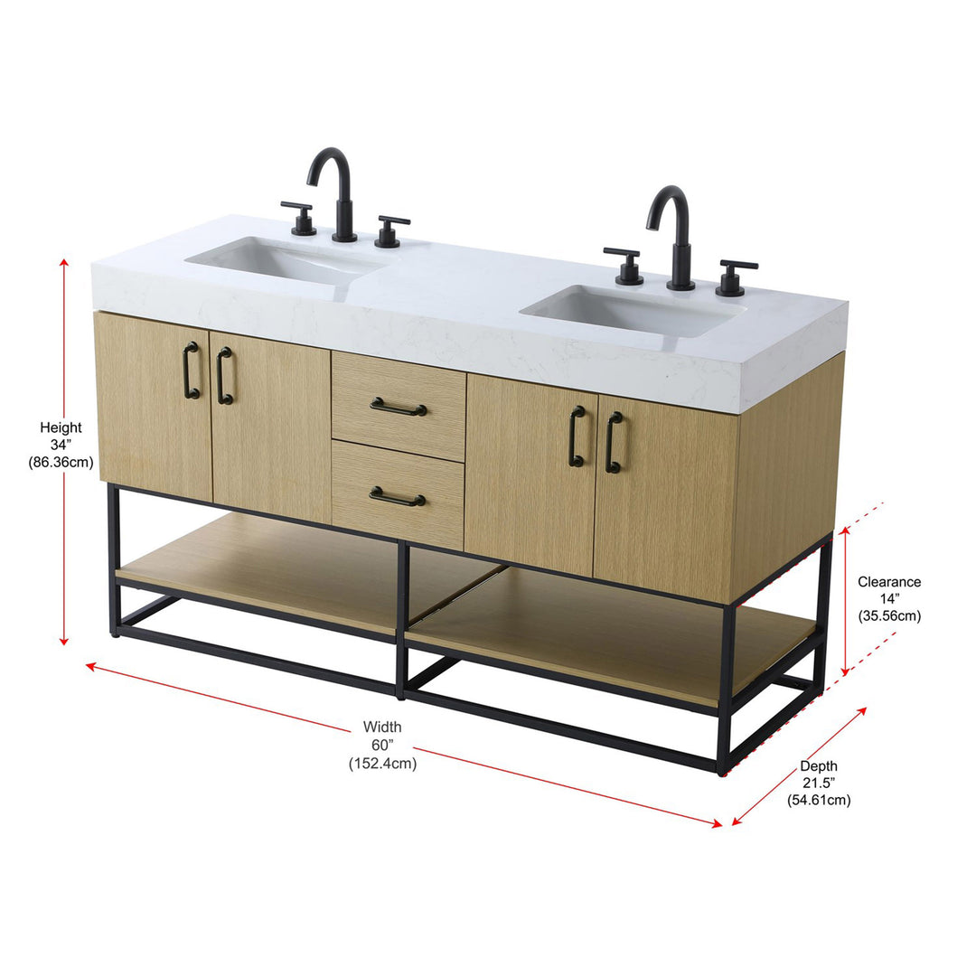 60 Inch Double Bathroom Vanity In Honey Brown - View 4 - Joshua Marshal