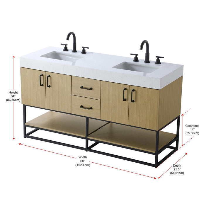 60 Inch Double Bathroom Vanity In Honey Brown - View 4 - Joshua Marshal
