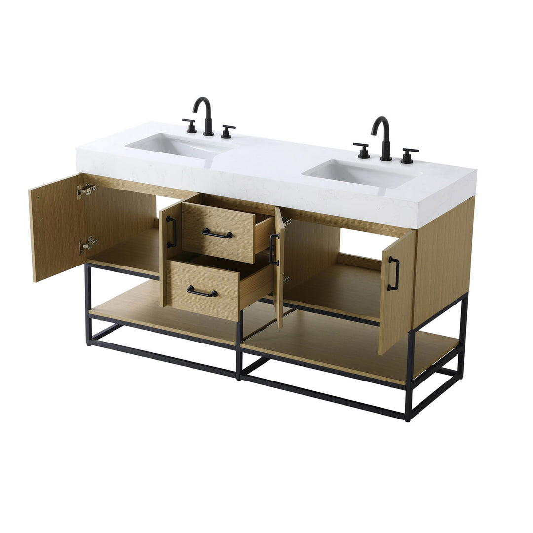 60 Inch Double Bathroom Vanity In Honey Brown - View 5 - Joshua Marshal