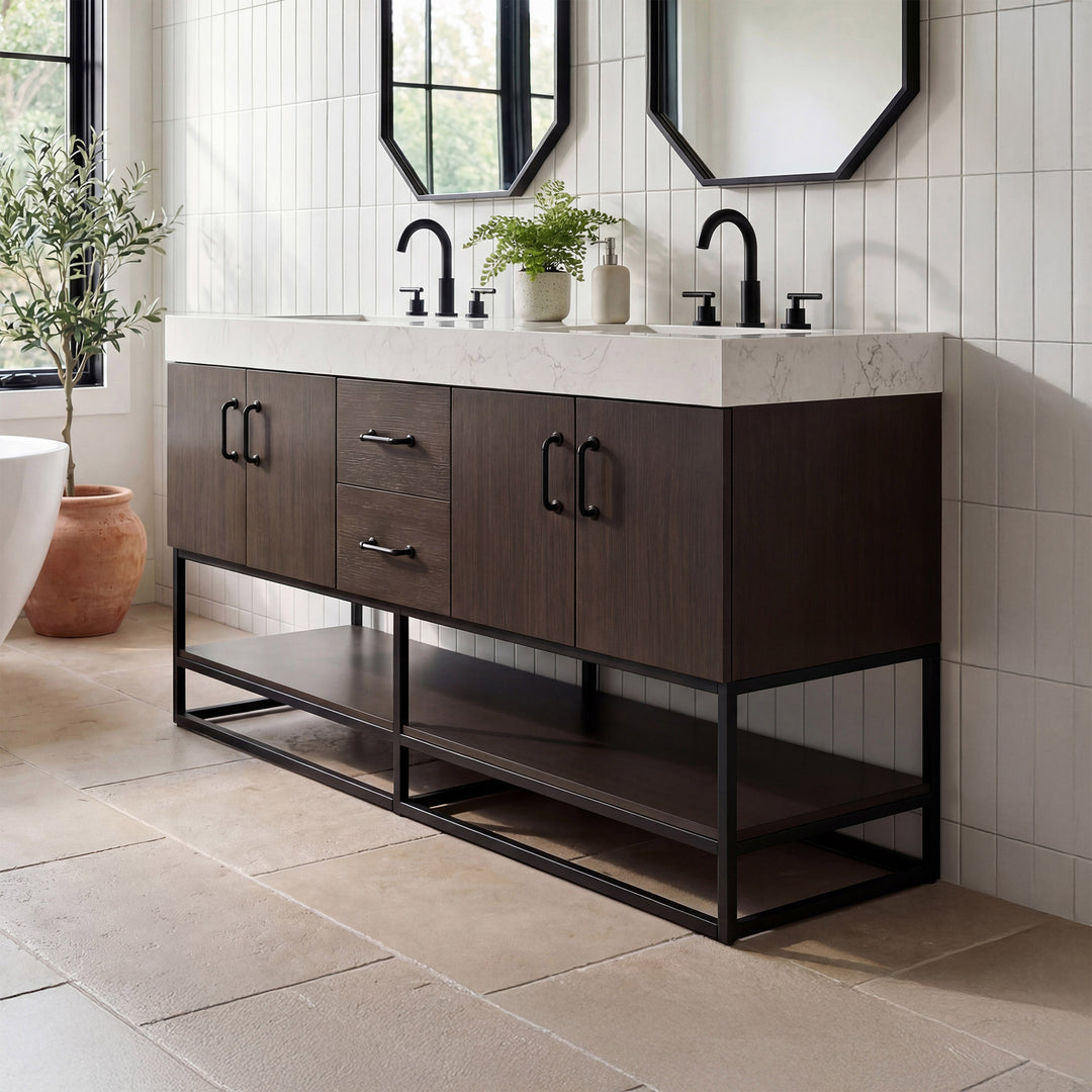 60 Inch Double Bathroom Vanity In Mocha Brown Mocha Brown Finish - KITCHEN & BATH by Joshua Marshal