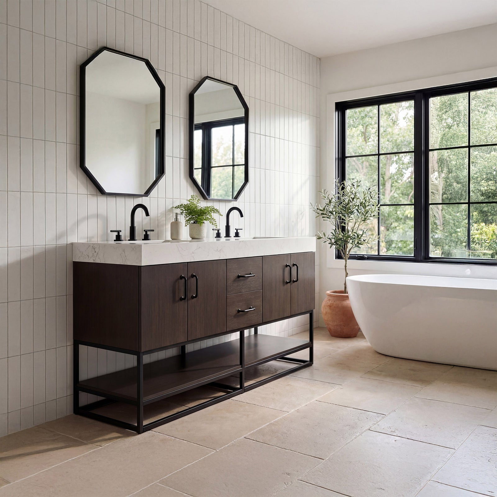 60 Inch Double Bathroom Vanity In Mocha Brown - View 2 - Joshua Marshal