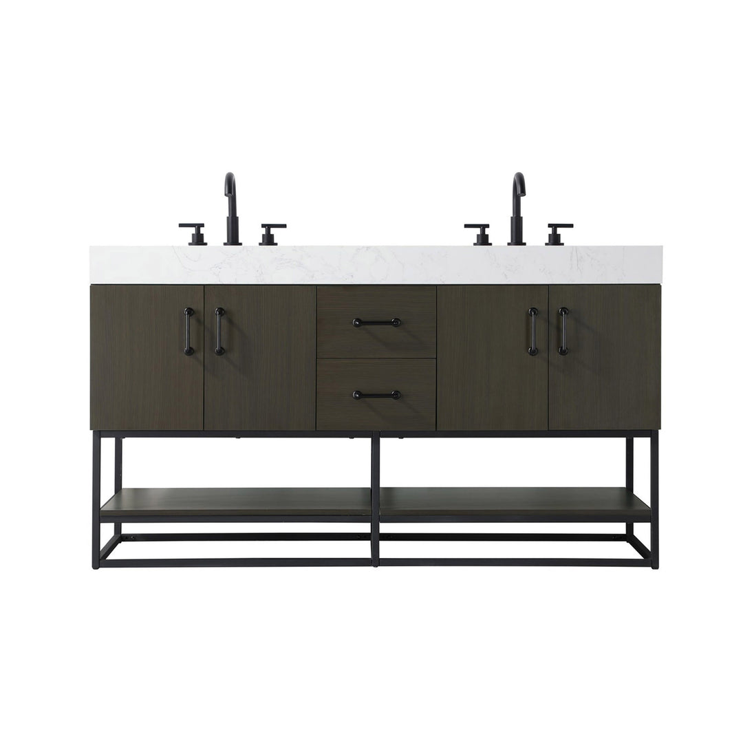 60 Inch Double Bathroom Vanity In Mocha Brown - View 3 - Joshua Marshal