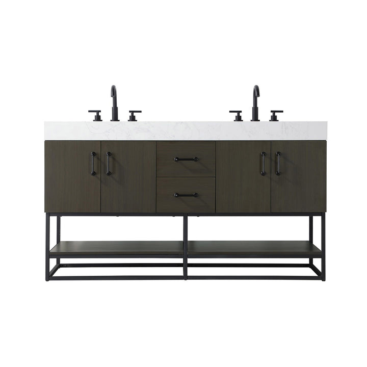 60 Inch Double Bathroom Vanity In Mocha Brown - View 3 - Joshua Marshal