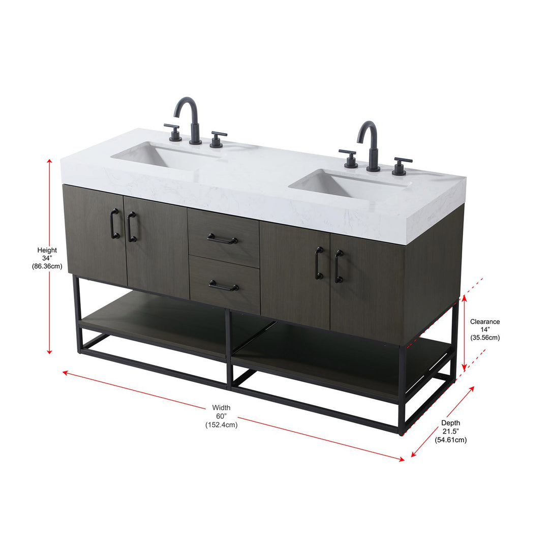 60 Inch Double Bathroom Vanity In Mocha Brown - View 4 - Joshua Marshal