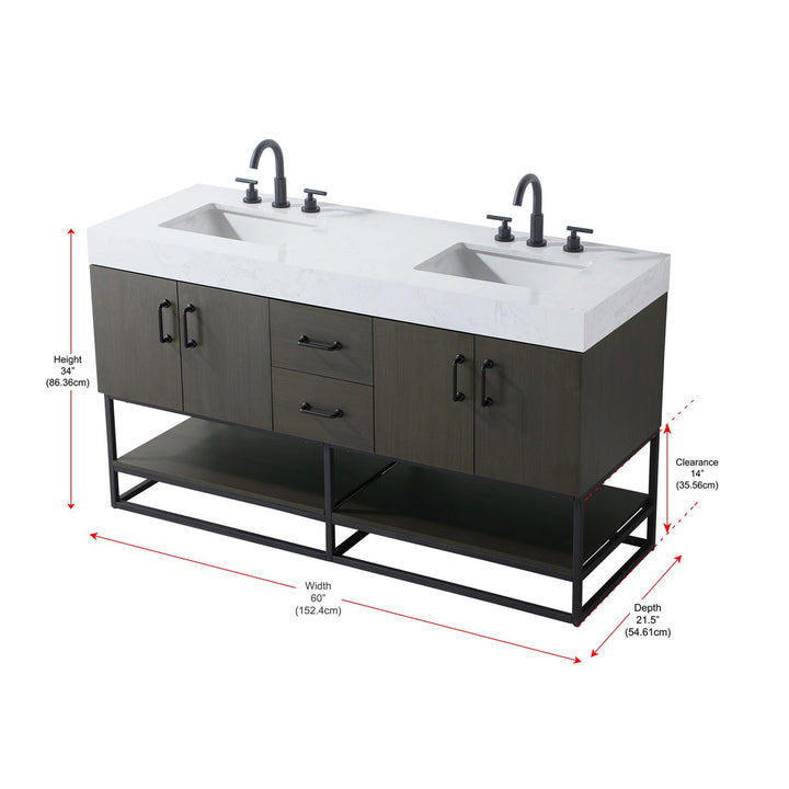 60 Inch Double Bathroom Vanity In Mocha Brown - View 4 - Joshua Marshal