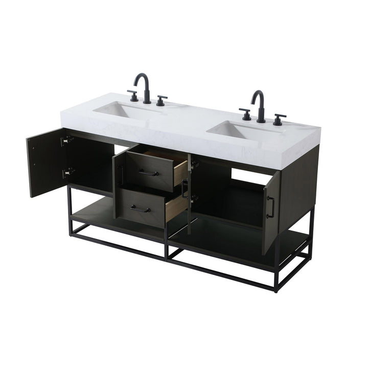 60 Inch Double Bathroom Vanity In Mocha Brown - View 5 - Joshua Marshal