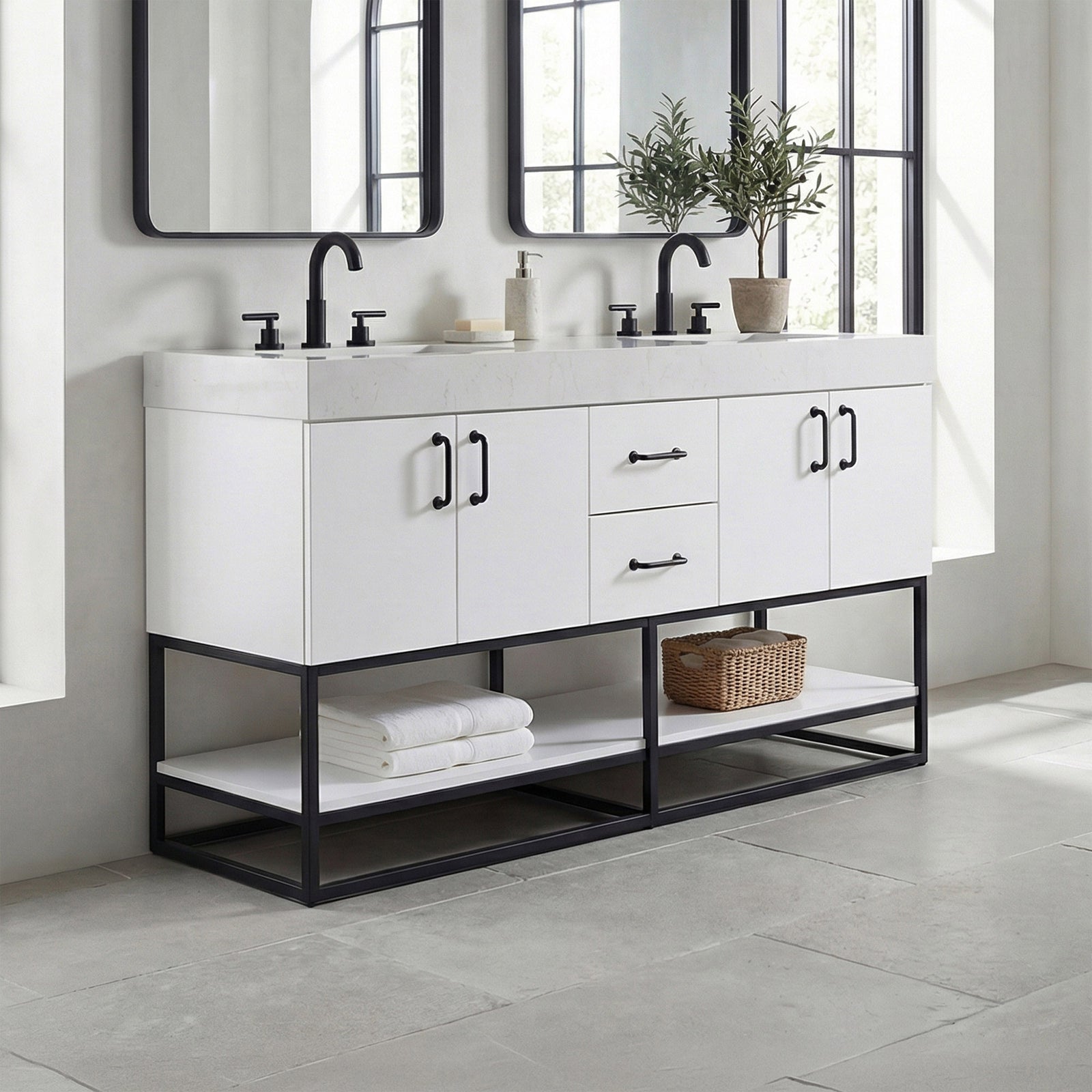 60 Inch Double Bathroom Vanity In White White Finish - KITCHEN & BATH by Joshua Marshal