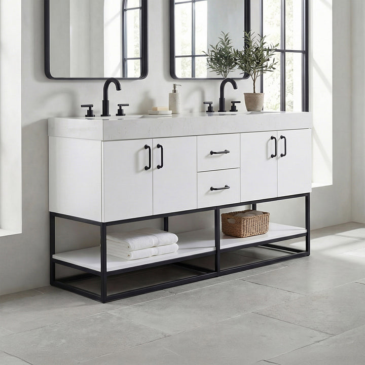 60 Inch Double Bathroom Vanity In White White Finish - KITCHEN & BATH by Joshua Marshal