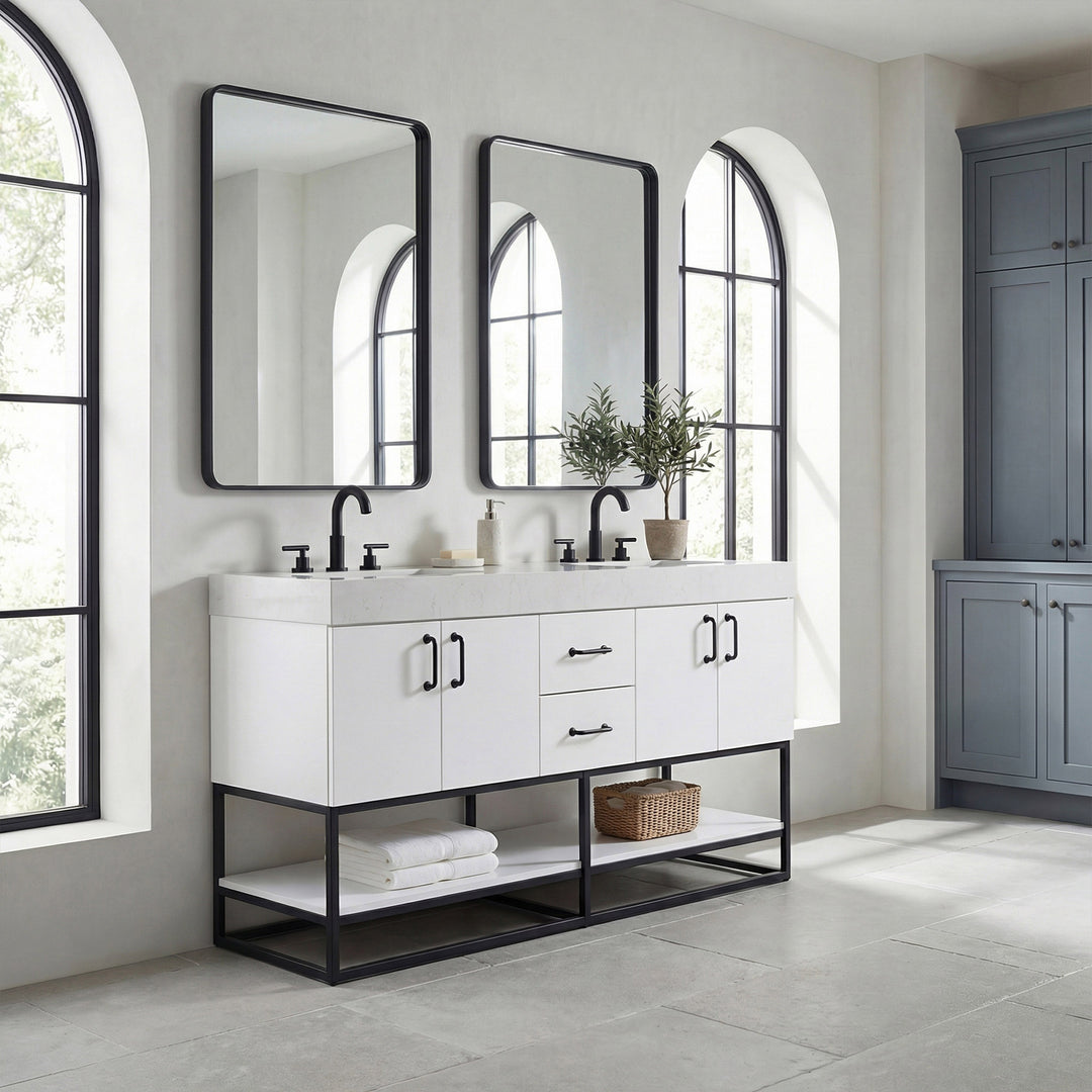 60 Inch Double Bathroom Vanity In White - View 2 - Joshua Marshal