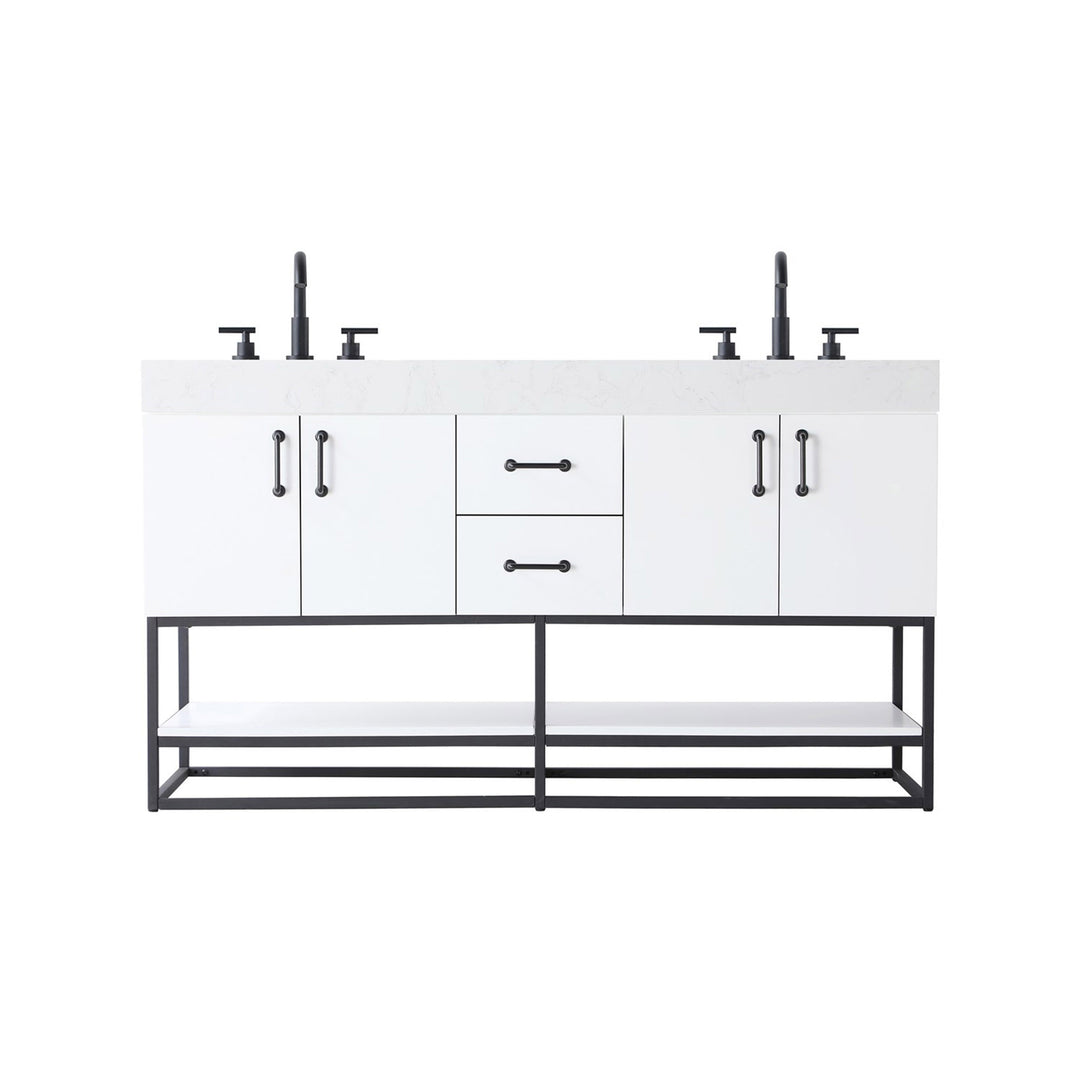 60 Inch Double Bathroom Vanity In White - View 3 - Joshua Marshal
