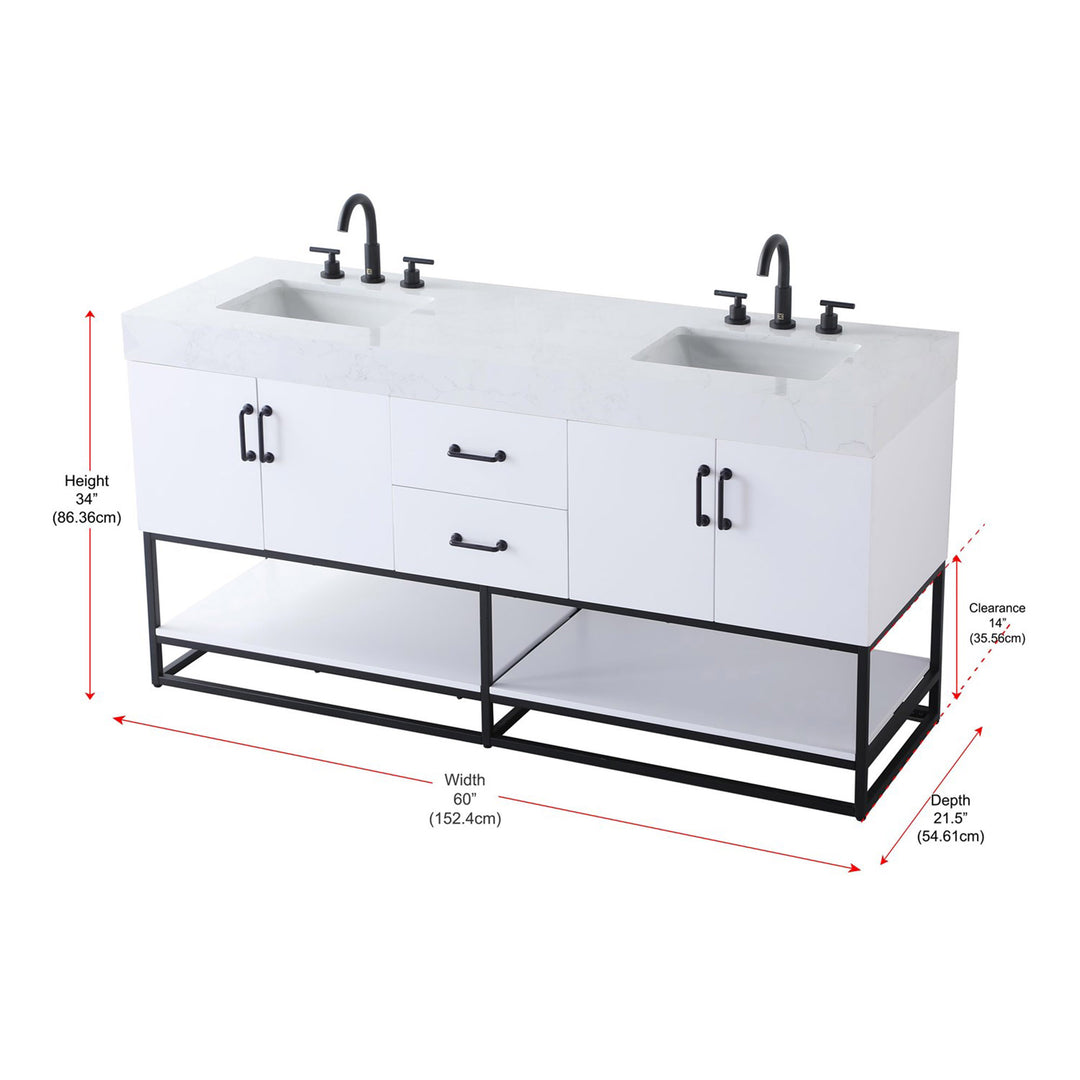 60 Inch Double Bathroom Vanity In White - View 4 - Joshua Marshal