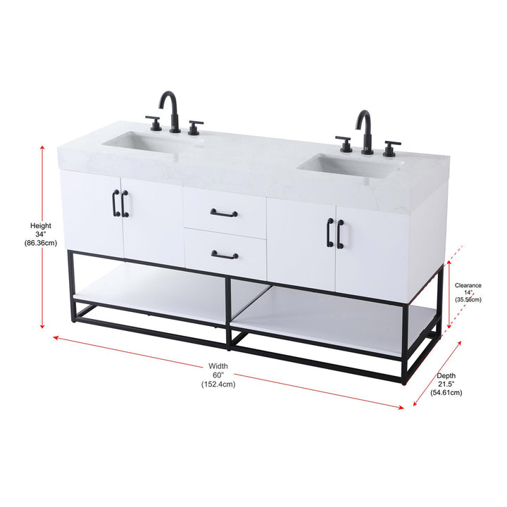 60 Inch Double Bathroom Vanity In White - View 4 - Joshua Marshal
