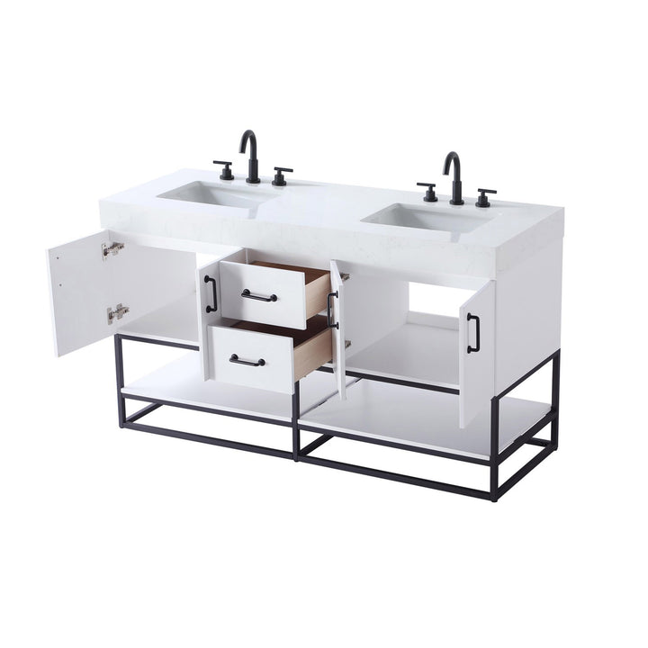 60 Inch Double Bathroom Vanity In White - View 5 - Joshua Marshal