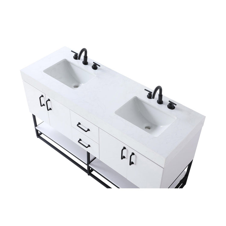 60 Inch Double Bathroom Vanity In White - View 6 - Joshua Marshal