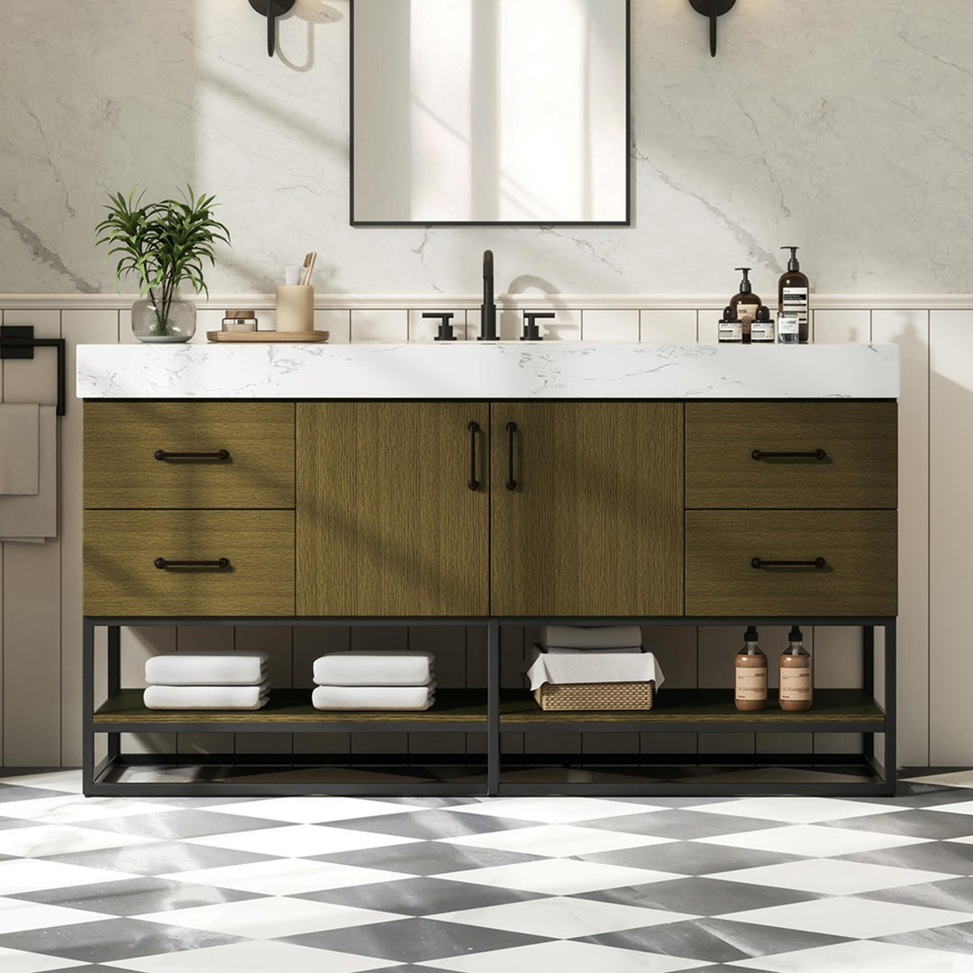 60 Inch Single Bathroom Vanity In Chestnut Brown Chestnut Brown Finish - KITCHEN & BATH by Joshua Marshal