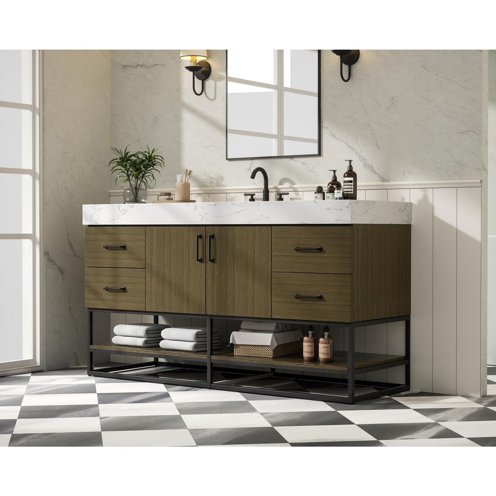 60 Inch Single Bathroom Vanity In Chestnut Brown - View 2 - Joshua Marshal