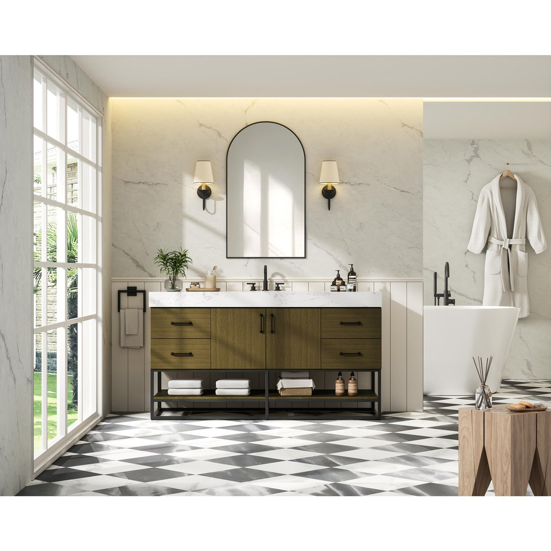 60 Inch Single Bathroom Vanity In Chestnut Brown - View 3 - Joshua Marshal