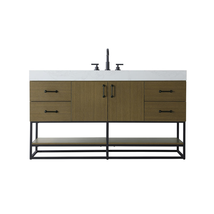 60 Inch Single Bathroom Vanity In Chestnut Brown - View 4 - Joshua Marshal