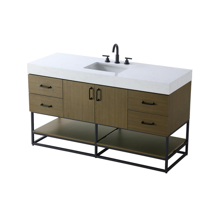 60 Inch Single Bathroom Vanity In Chestnut Brown - View 5 - Joshua Marshal