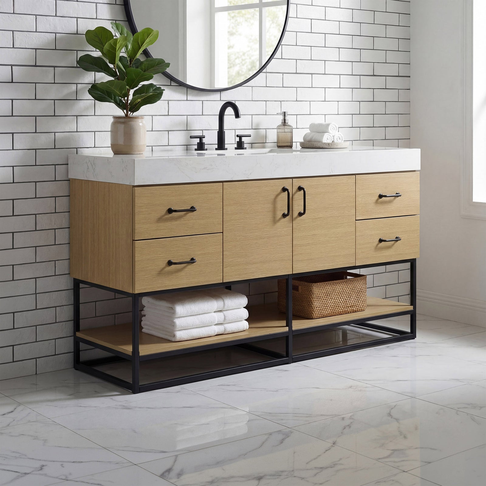 60 Inch Single Bathroom Vanity In Honey Brown Honey Brown Finish - KITCHEN & BATH by Joshua Marshal