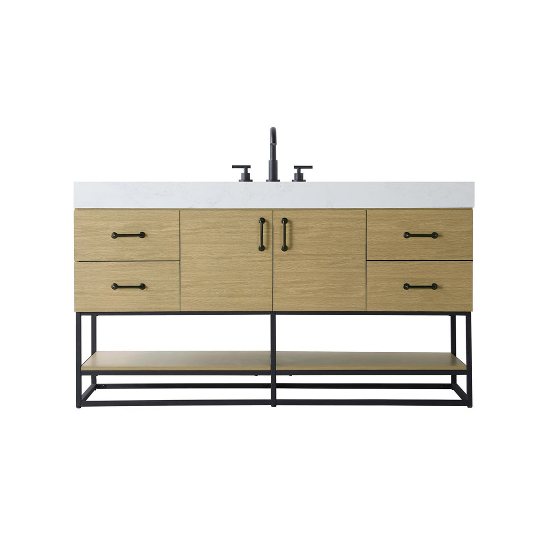 60 Inch Single Bathroom Vanity In Honey Brown - View 3 - Joshua Marshal