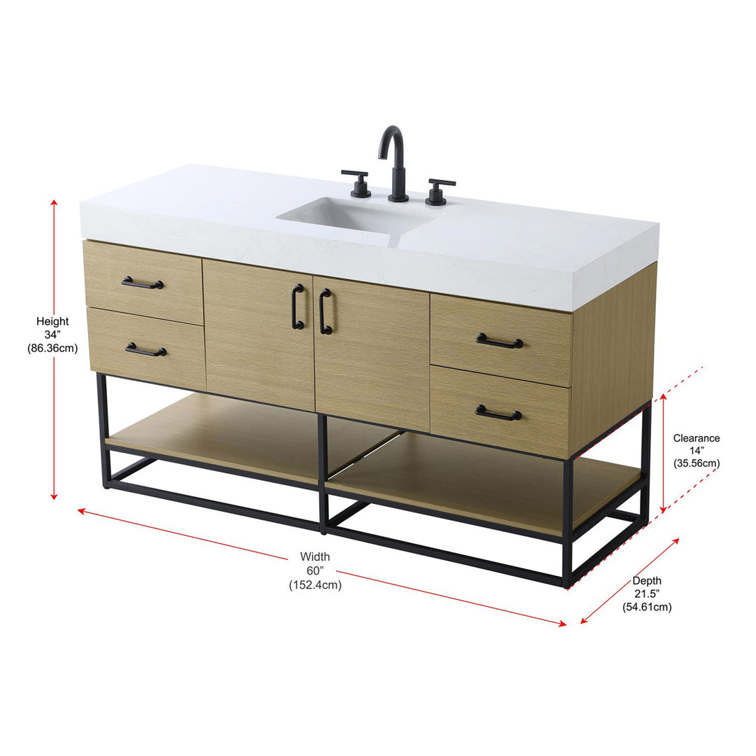 60 Inch Single Bathroom Vanity In Honey Brown - View 4 - Joshua Marshal