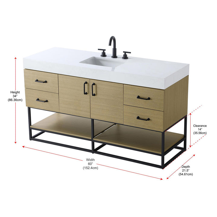 60 Inch Single Bathroom Vanity In Honey Brown - View 4 - Joshua Marshal