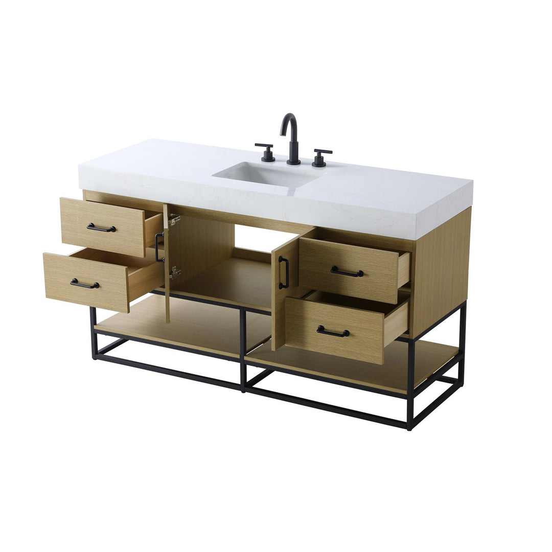 60 Inch Single Bathroom Vanity In Honey Brown - View 5 - Joshua Marshal