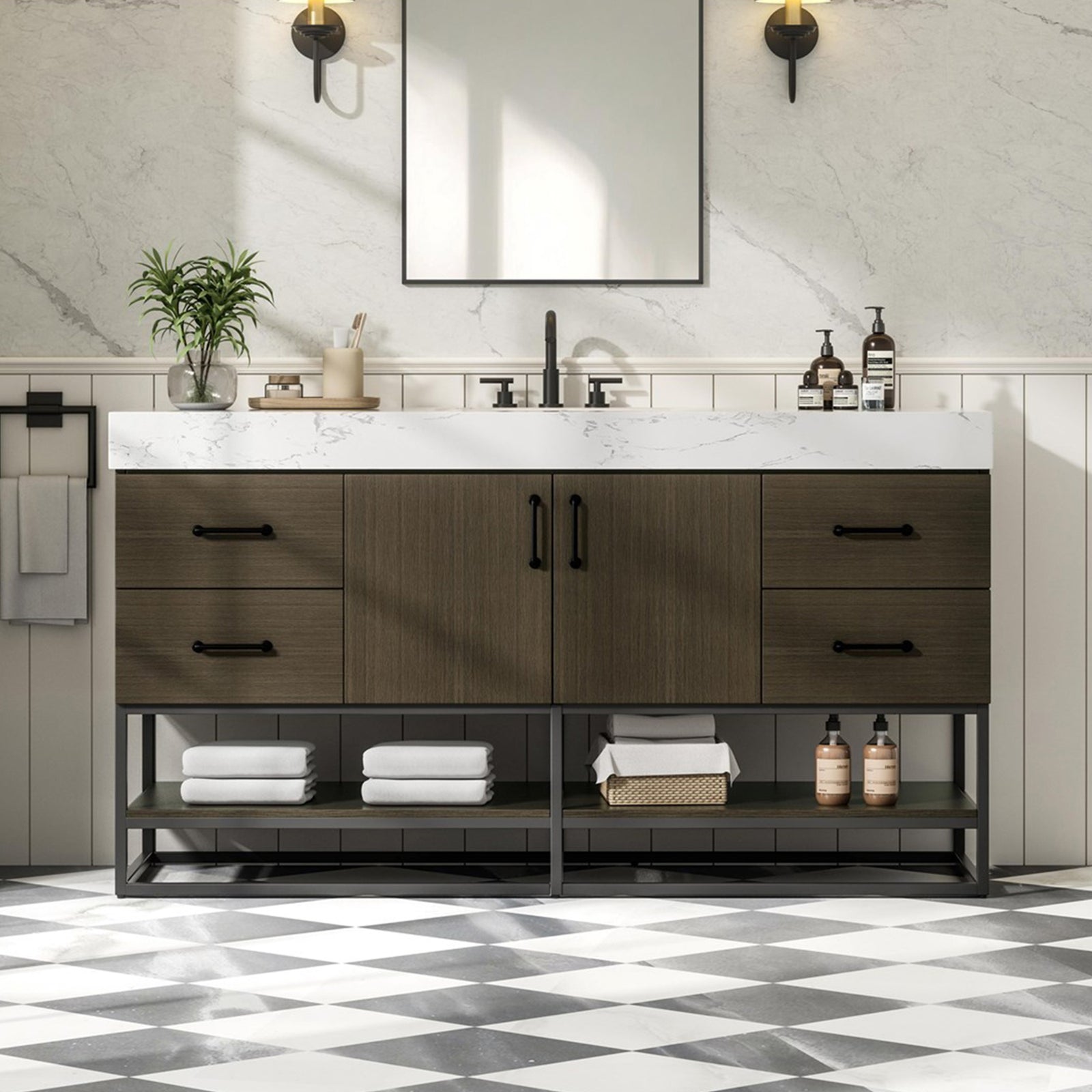 60 Inch Single Bathroom Vanity In Mocha Brown Mocha Brown Finish - KITCHEN & BATH by Joshua Marshal