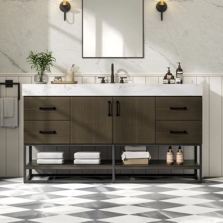 60 Inch Single Bathroom Vanity In Mocha Brown Mocha Brown Finish - KITCHEN & BATH by Joshua Marshal