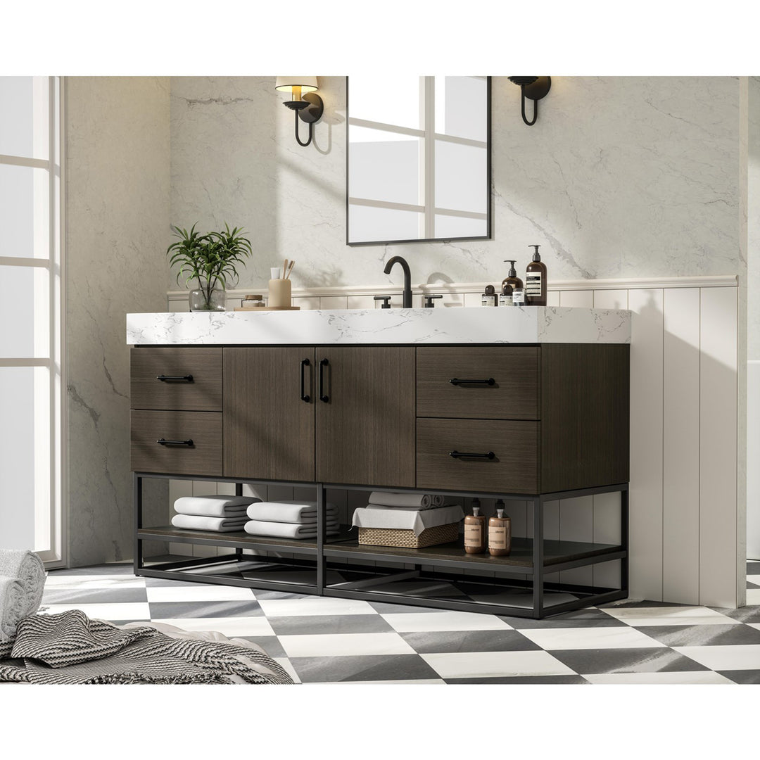 60 Inch Single Bathroom Vanity In Mocha Brown - View 2 - Joshua Marshal