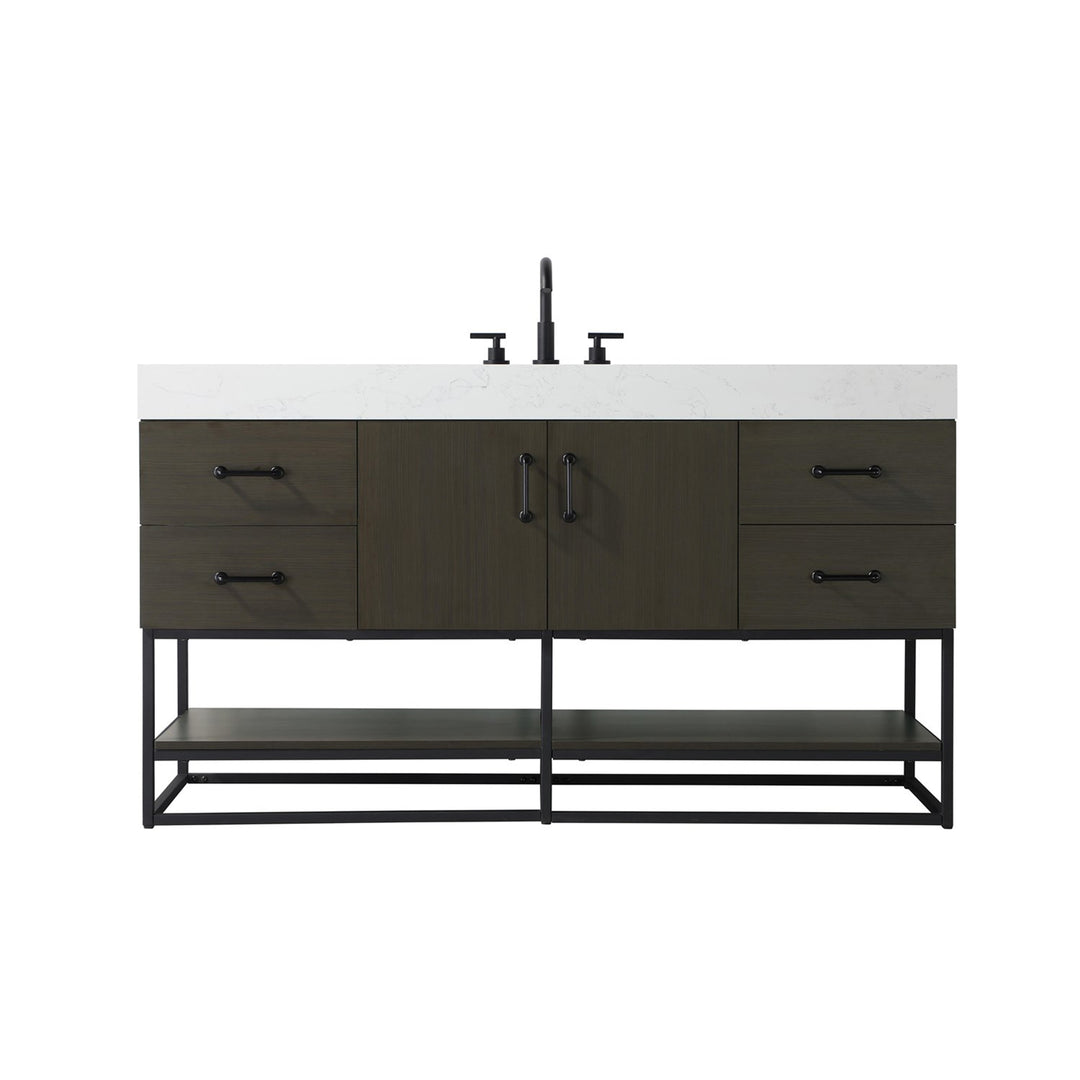 60 Inch Single Bathroom Vanity In Mocha Brown - View 3 - Joshua Marshal