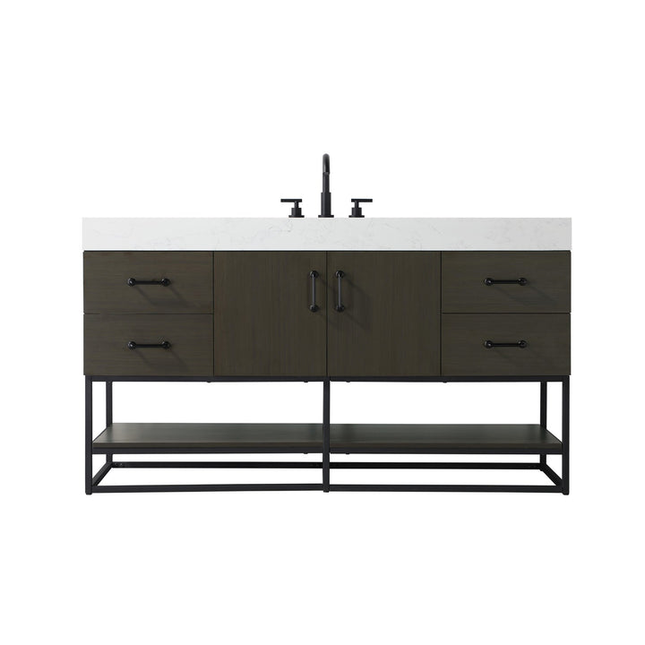 60 Inch Single Bathroom Vanity In Mocha Brown - View 3 - Joshua Marshal