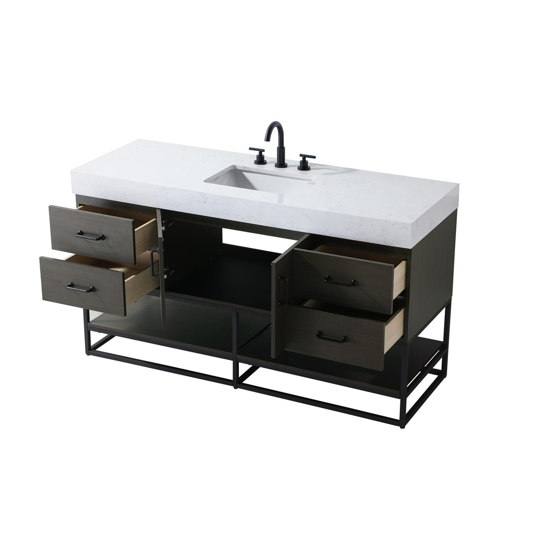 60 Inch Single Bathroom Vanity In Mocha Brown - View 4 - Joshua Marshal