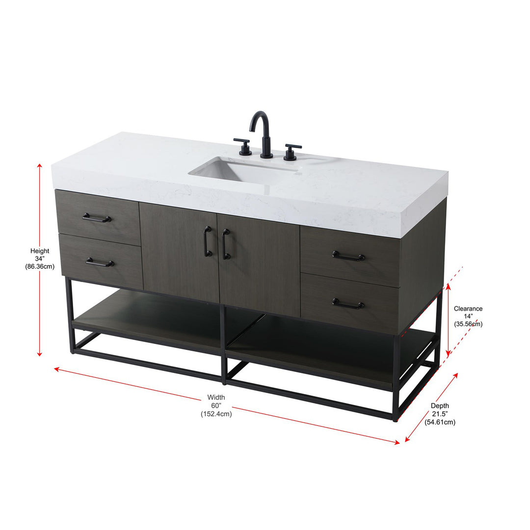 60 Inch Single Bathroom Vanity In Mocha Brown - View 6 - Joshua Marshal