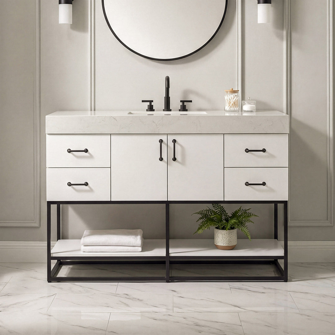 60 Inch Single Bathroom Vanity In White White Finish - KITCHEN & BATH by Joshua Marshal