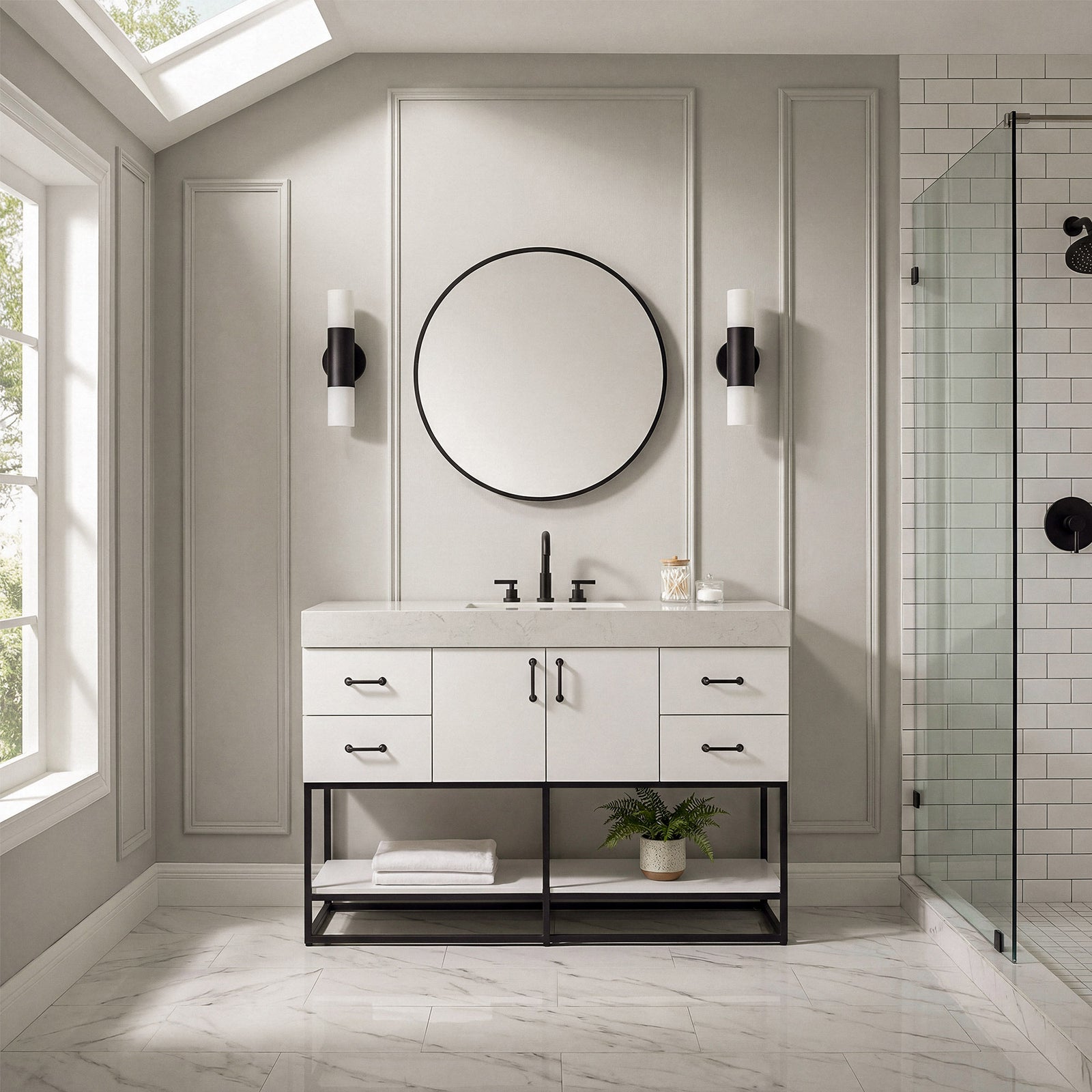 60 Inch Single Bathroom Vanity In White - View 2 - Joshua Marshal