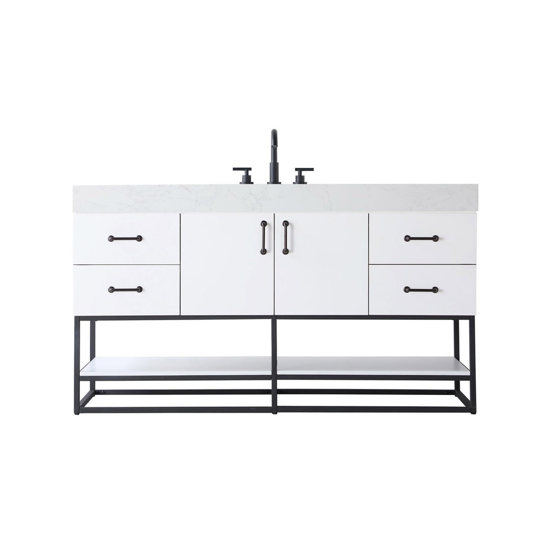 60 Inch Single Bathroom Vanity In White - View 3 - Joshua Marshal