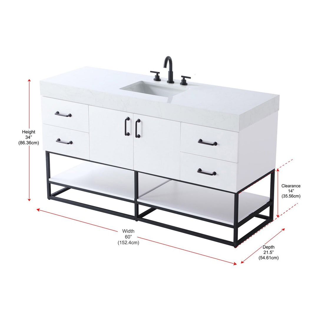 60 Inch Single Bathroom Vanity In White - View 4 - Joshua Marshal