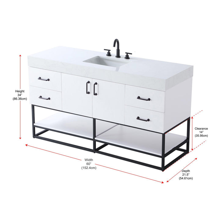 60 Inch Single Bathroom Vanity In White - View 4 - Joshua Marshal