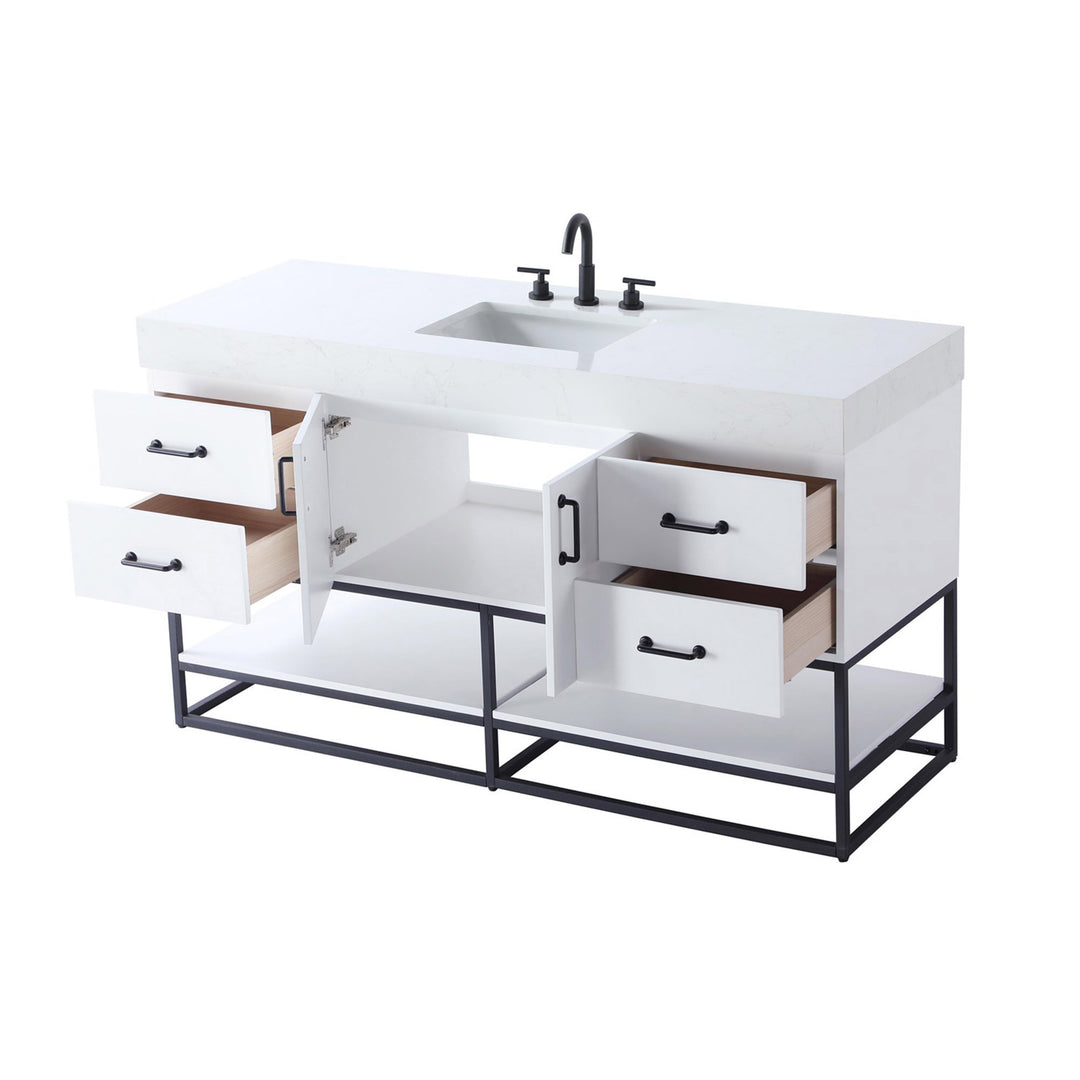 60 Inch Single Bathroom Vanity In White - View 5 - Joshua Marshal