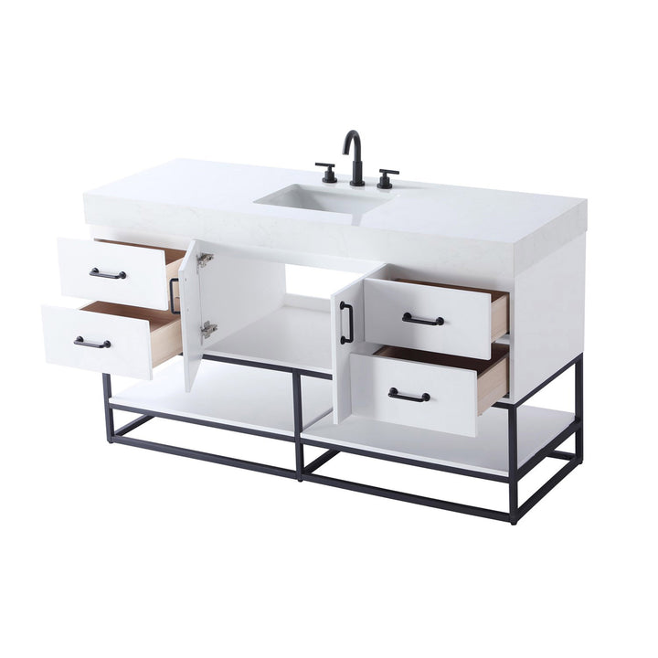 60 Inch Single Bathroom Vanity In White - View 5 - Joshua Marshal