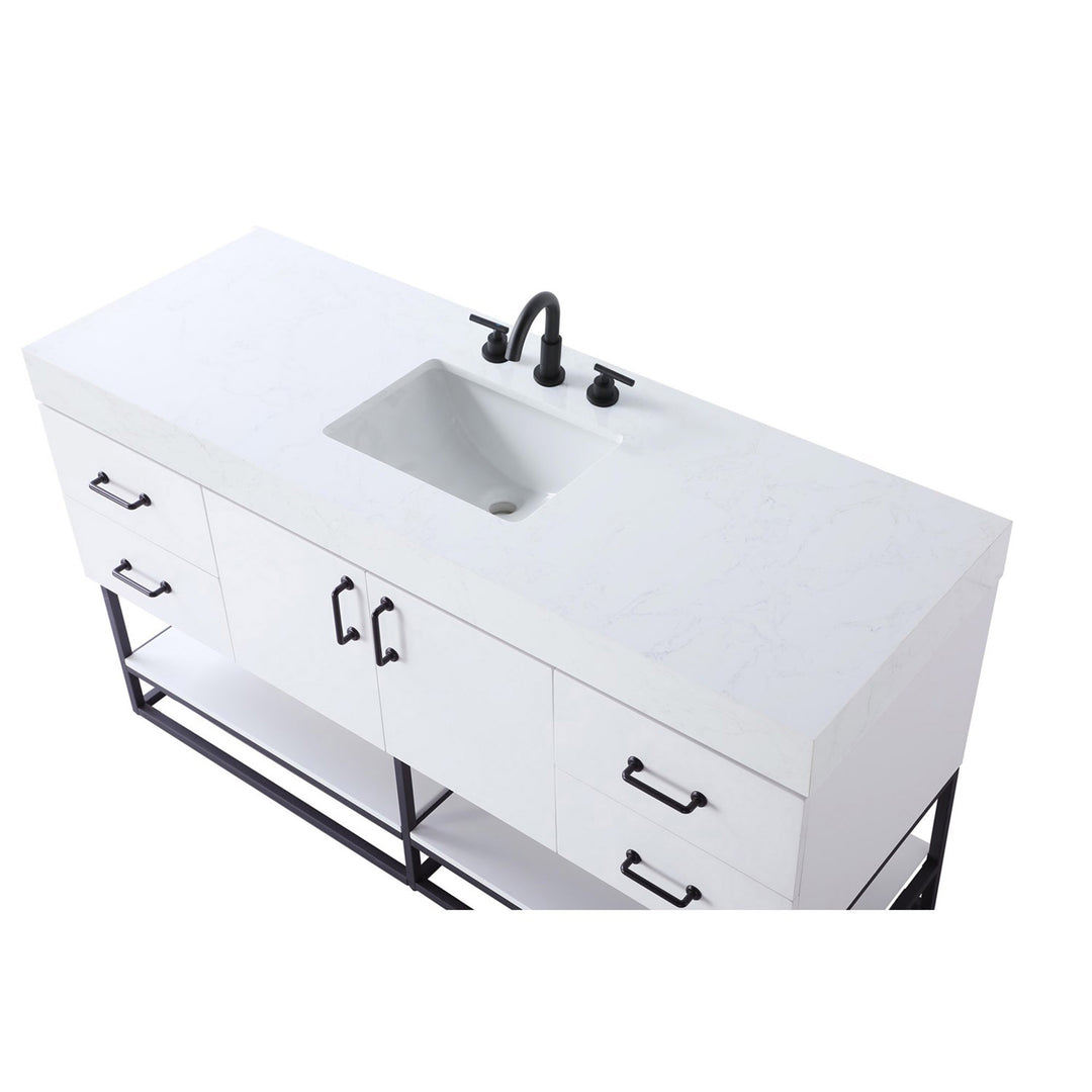 60 Inch Single Bathroom Vanity In White - View 6 - Joshua Marshal